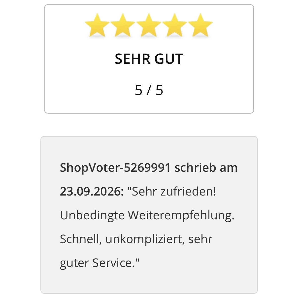 23/09/2026 Shopvote Einzelbewertung
